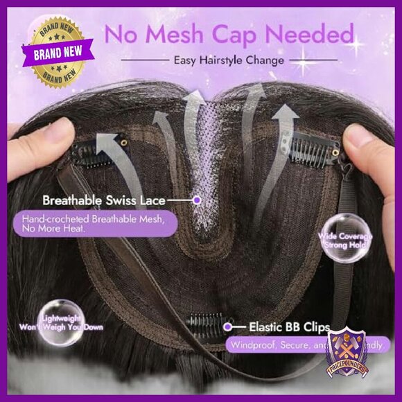 24 Inch Synthetic Hair Topper with Adjustable Band Clip-in Wispy Bangs main image 4